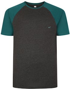 Bigdude Kontrast Raglan T-Shirt Grau/Grün Tall Fit 
